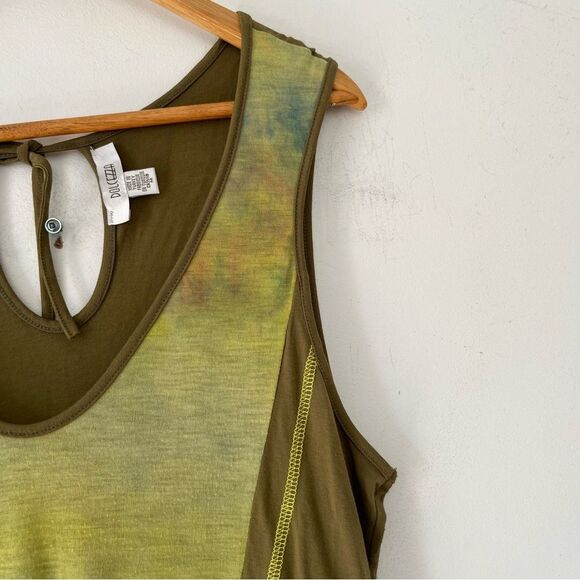 Dolcezza Green Sleeveless Asymmetrical Two Tone Tie-dye Tulle Hem A-Line Dress - Picture 6 of 9